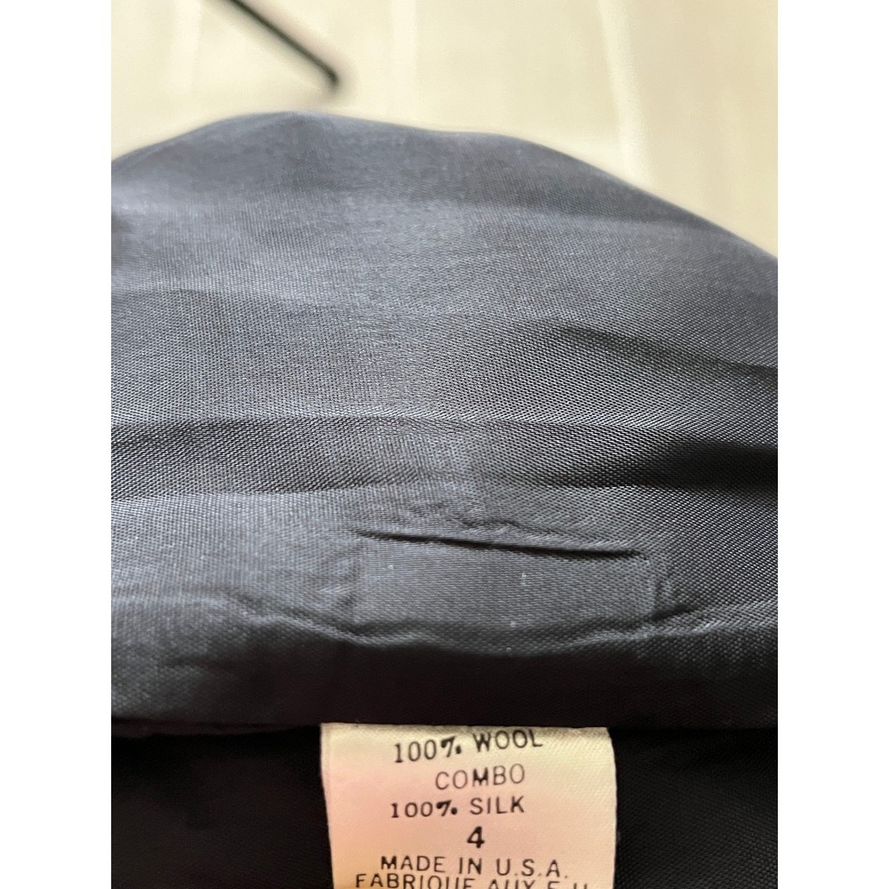 Tahari Vintage Black 100% Wool Silk Trim Blazer Coat Dress Womens 4 Made in USA - Picture 3 of 3